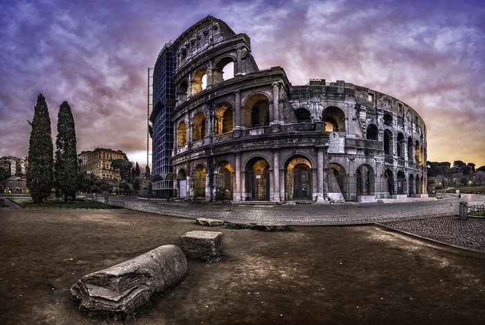 The Colosseum in Rome, Italy at Dusk