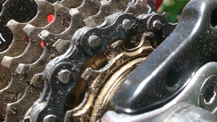 Close-up of bicycle gears and chain