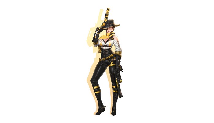 Fantasy girl with guns and hat