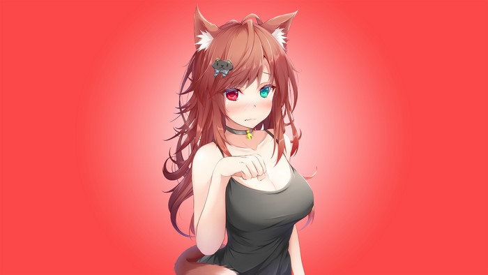 Anime girl with neko ears and heterochromia