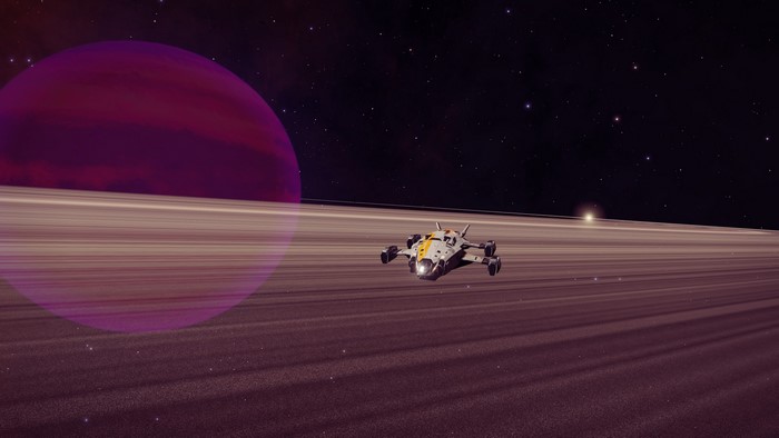 Elite: Dangerous spaceship near a ringed planet