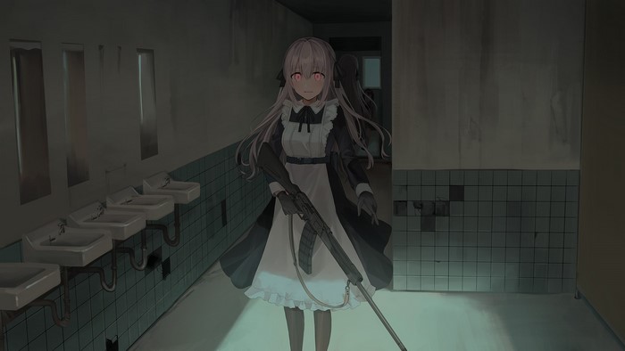Anime girl in maid outfit with shotgun