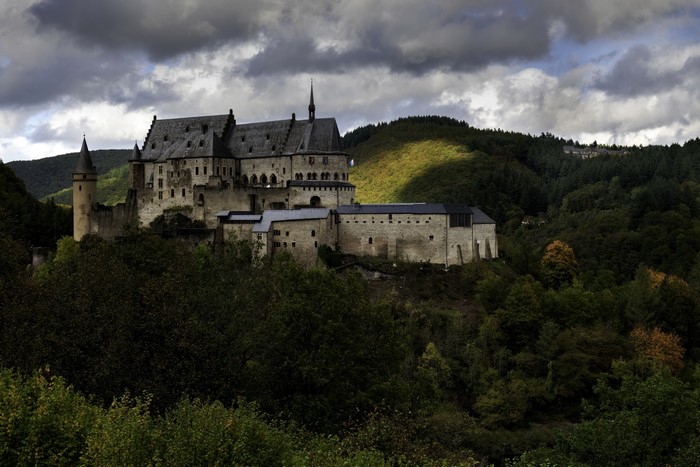 Vianden Castle in Luxembourg on a cloudy day