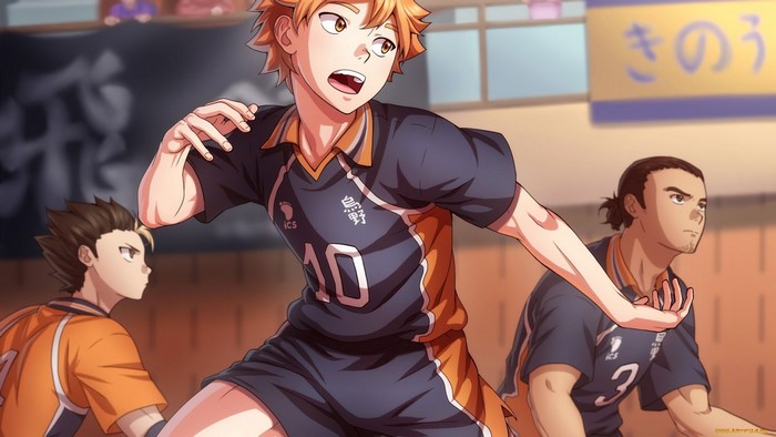 Hinata Shouyou and teammates from Haikyuu!!