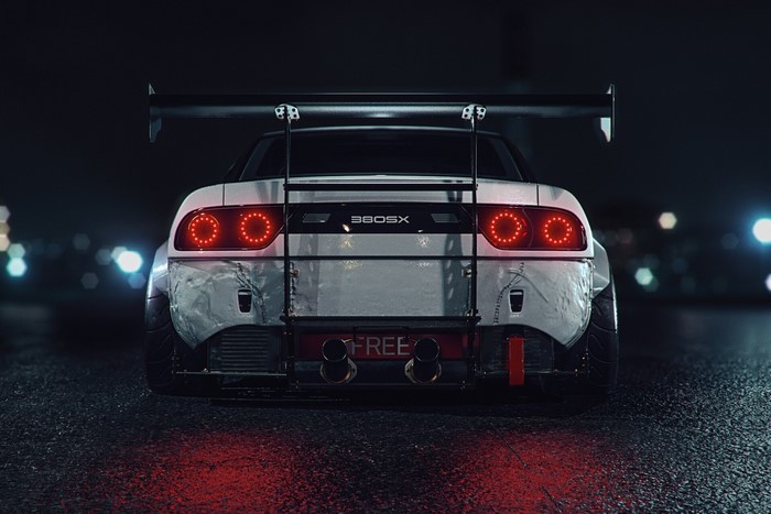 Nissan 380SX modified car render at night
