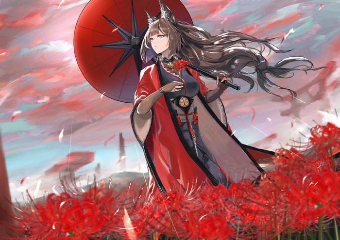 Amagi from Azur Lane with red spider lilies