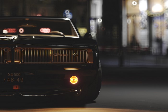 Black Dodge Charger R/T at Night