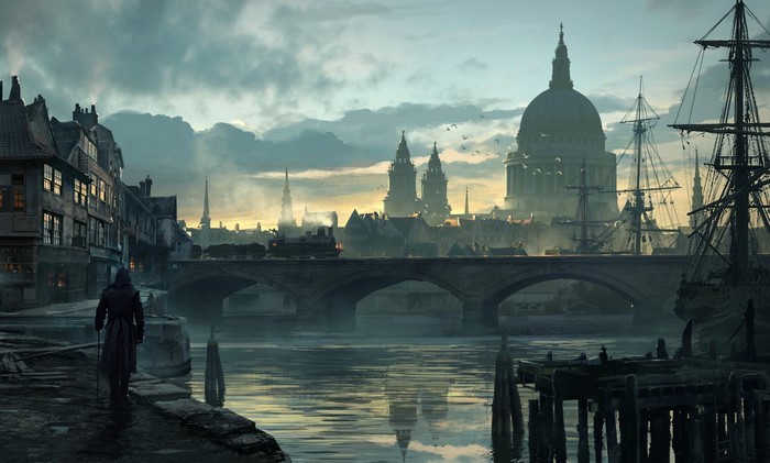 Assassin's Creed Syndicate cityscape with bridge and ships