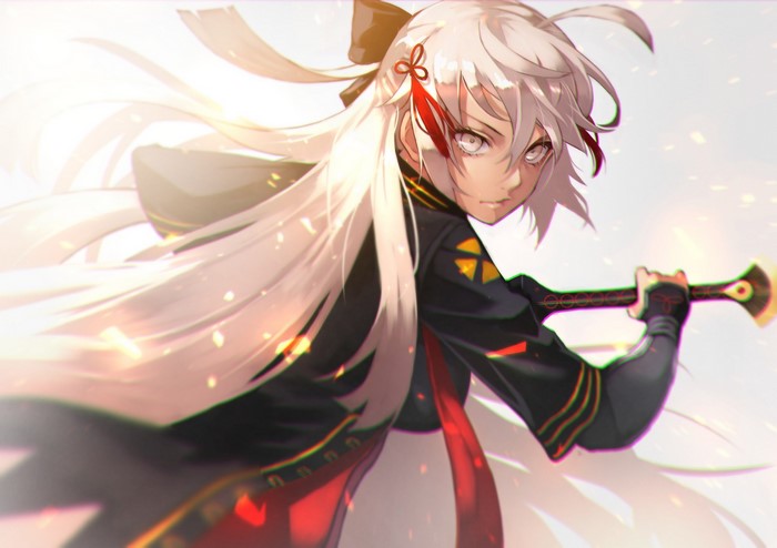 Okita Souji from Fate Series holding a weapon
