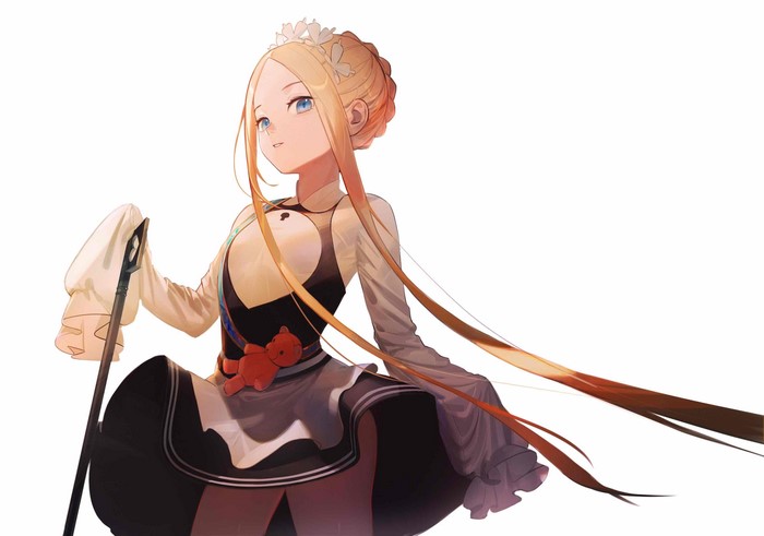 Anime girl with blonde hair and blue eyes in a maid outfit