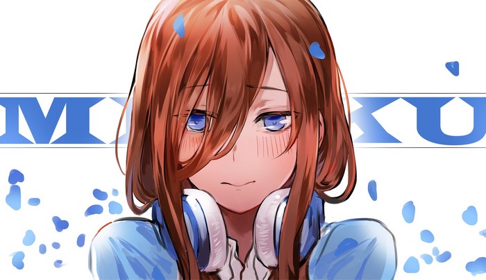 Nakano Miku from 5-toubun no Hanayome with headphones