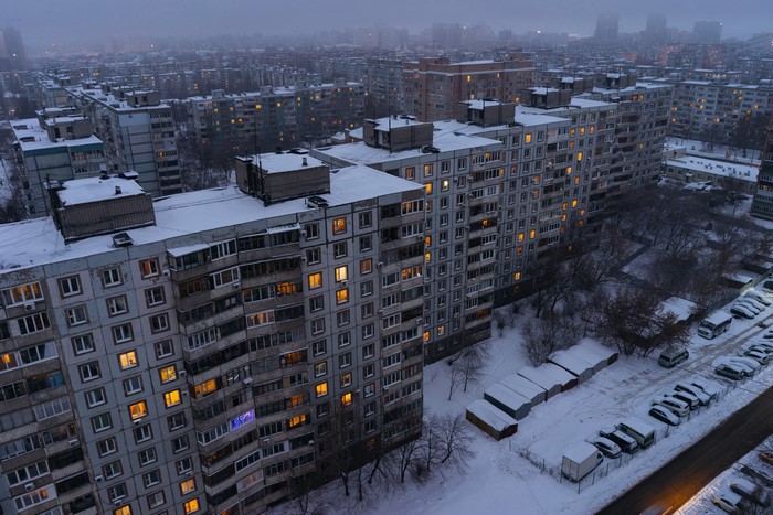 Snow-Covered Blocks of Flats in Russian City