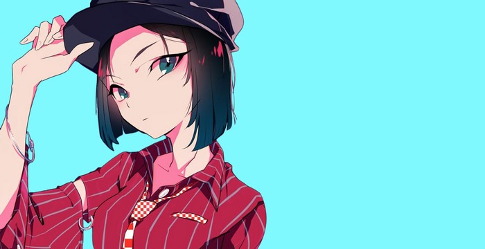 Anime girl with hat and striped shirt