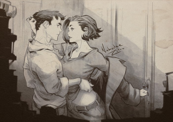 Couple in a house, drawing by Nabetse Zitro