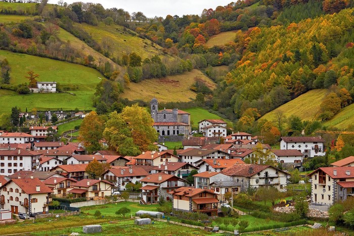 Rural town in Basque Country, Spain during autumn