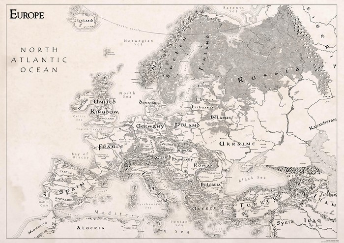 4K Monochrome Map of Europe