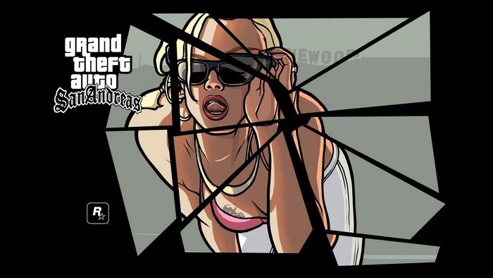 Grand Theft Auto: San Andreas title screen with woman