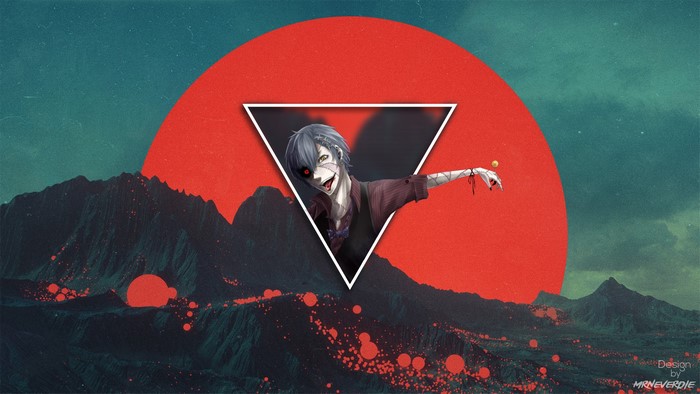 Anime character with red sun and mountains