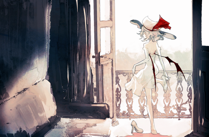 Remilia Scarlet from Touhou on a balcony