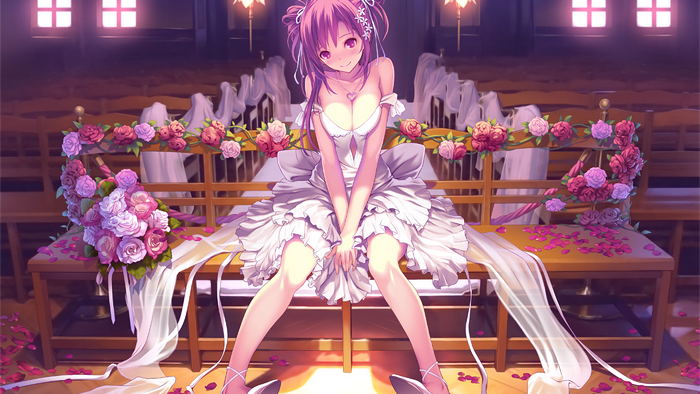 Anime girl in wedding dress with flowers
