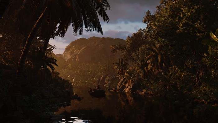 Lara Croft from Tomb Raider in a jungle river
