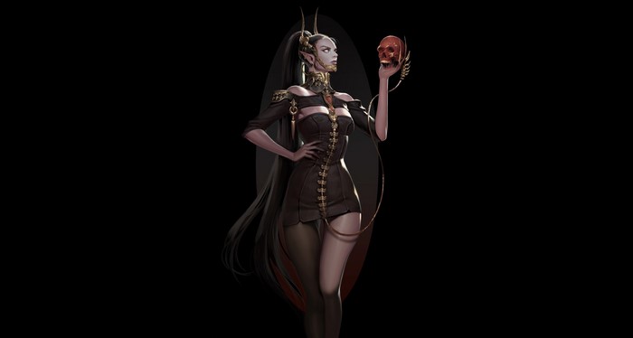 Fantasy woman holding a skull