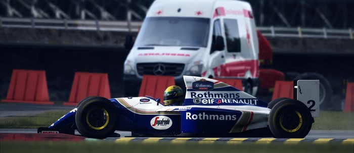 Williams F1 race car with Rothmans livery on track