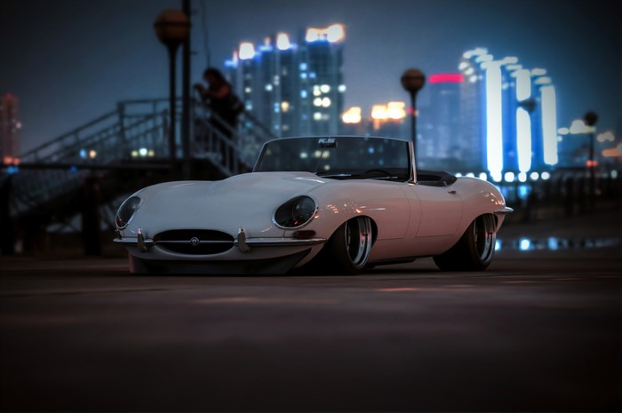 4K render of a white Jaguar E-Type by Khyzyl Saleem