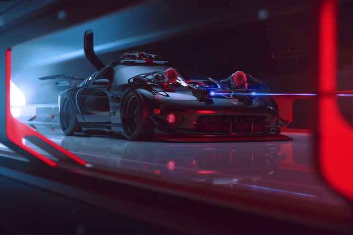 4K render of a futuristic black car by Khyzyl Saleem