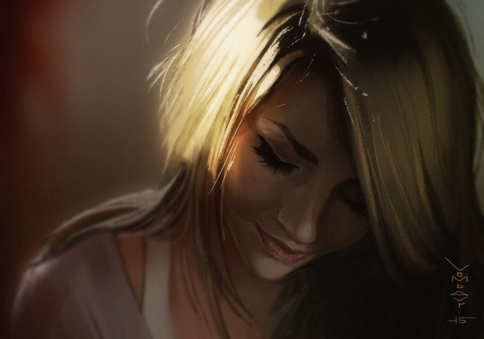 Artwork of a woman with blonde hair