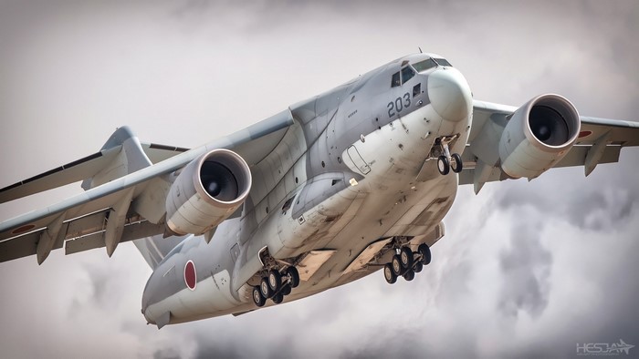 Kawasaki C-2 military transport aircraft in flight