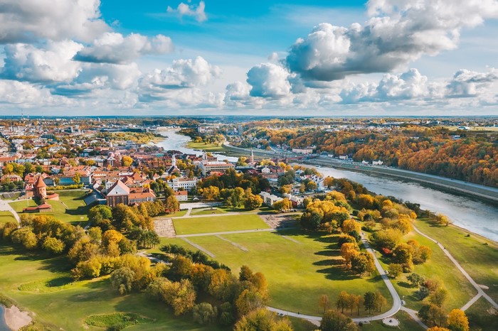 Kaunas cityscape with Nemunas River in autumn