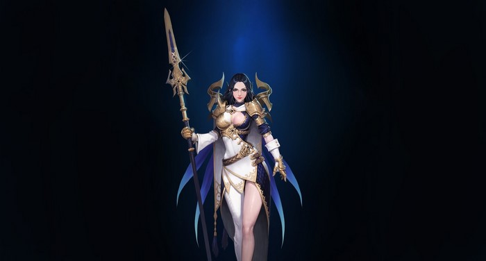 Fantasy woman with spear and armor