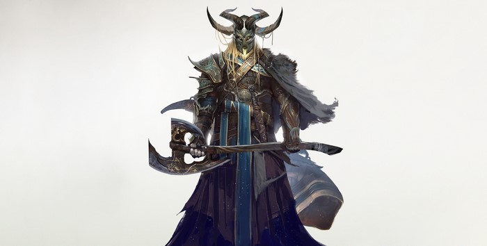 Fantasy warrior with horns and axe