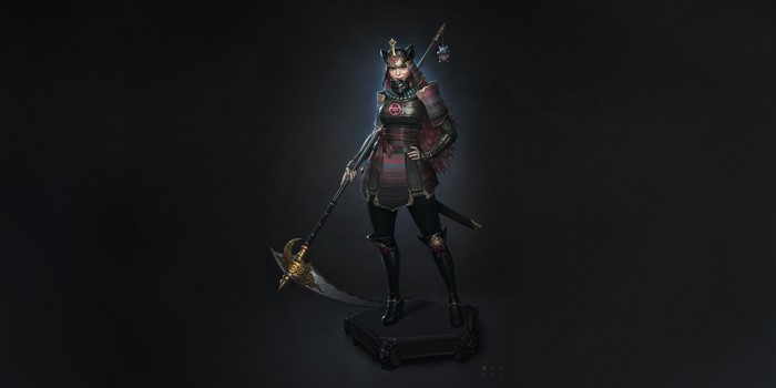 Fantasy samurai warrior with scythe