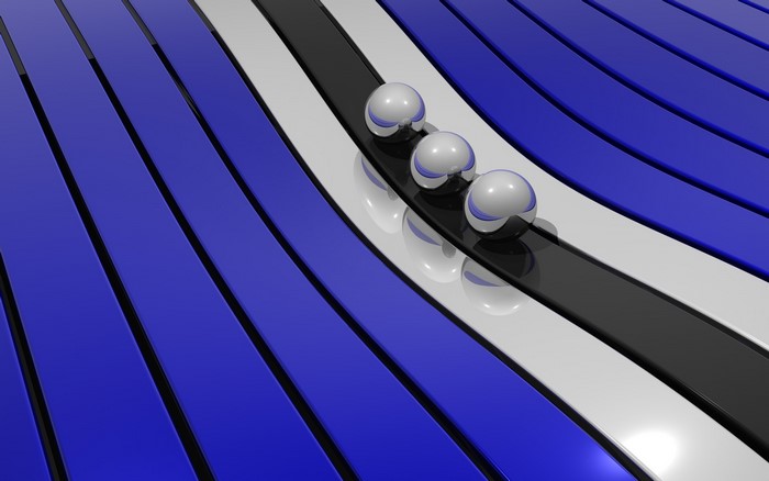 Abstract 3D render of spheres on curved lines