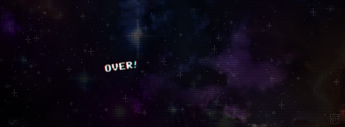Glitch art galaxy with "OVER!" text