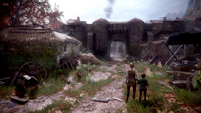 Amicia and Hugo from A Plague Tale Innocence in a village