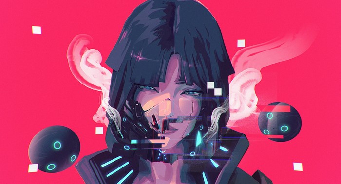 Cyberpunk woman with glitch art effects