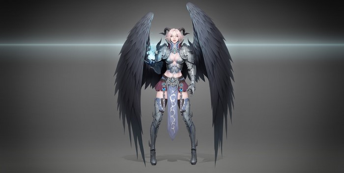 Fantasy angel warrior with black wings and armor
