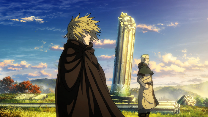Thorfinn and Askeladd from Vinland Saga in ruins