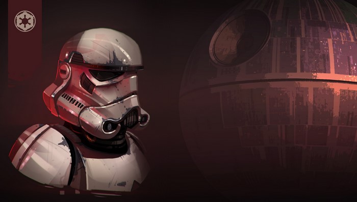 Stormtrooper helmet and Death Star from Star Wars