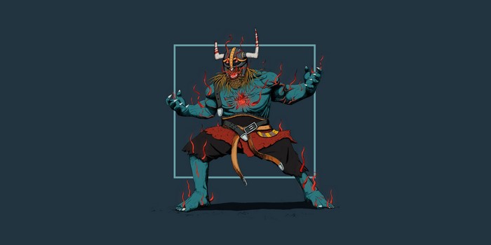 Artwork of a warrior with flames