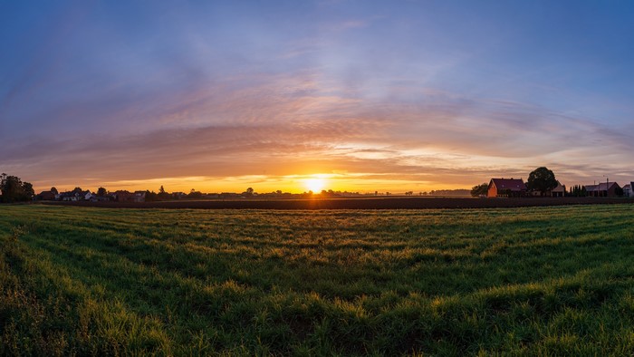 4K Panorama of Sunrise over Polish Village Landscape