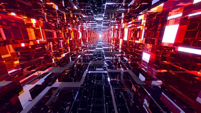 Abstract glowing neon tunnel 3D graphics