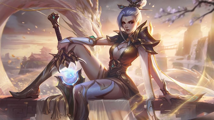 Riven from League of Legends with a dragon