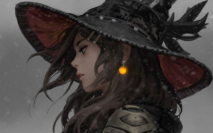 Artwork of a woman with a witch hat by GUWEIZ