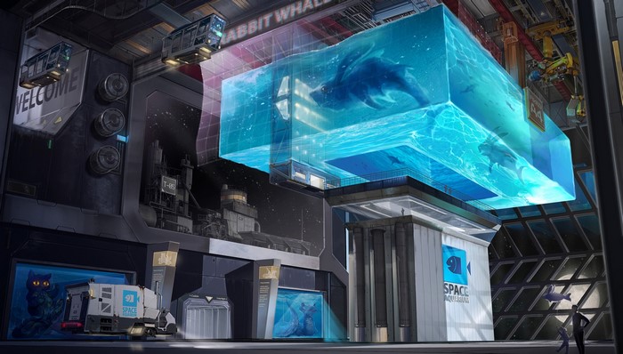Futuristic Space Aquarium with Whale Exhibit