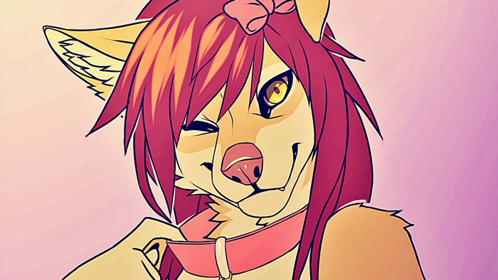 Anthro Character with Pink Hair and Yellow Eyes