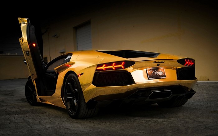 Golden Lamborghini Aventador with Open Door